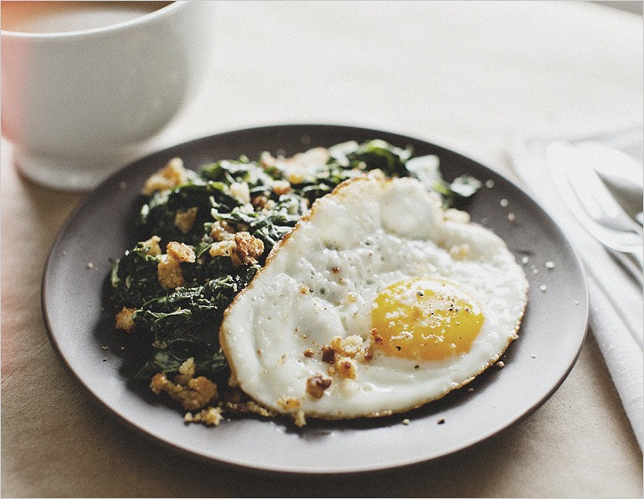 Sunny Eggs with Mustard Creamed Chard