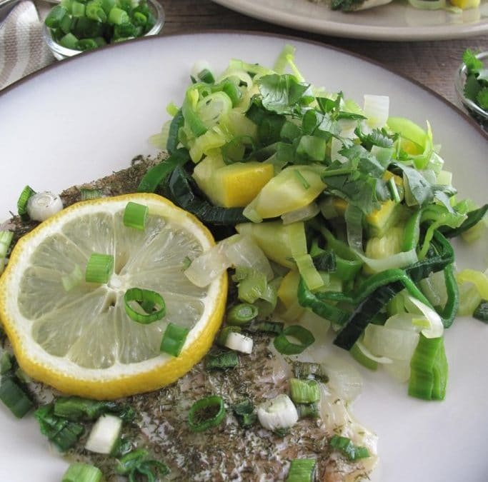 Oven Baked Cod Fish with Spring Vegetables